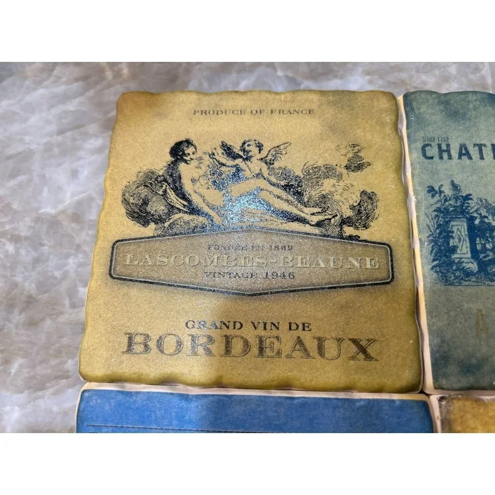 Set of 4 Coasters with French Wine Labels 4